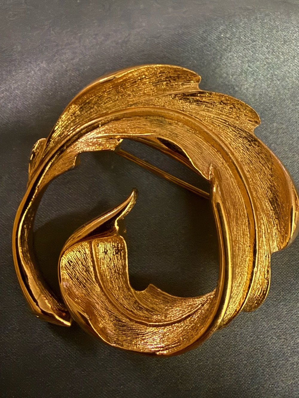 Vintage Monet Gold Leaf Brooch Pin Textures Swirl Signed Mid Century